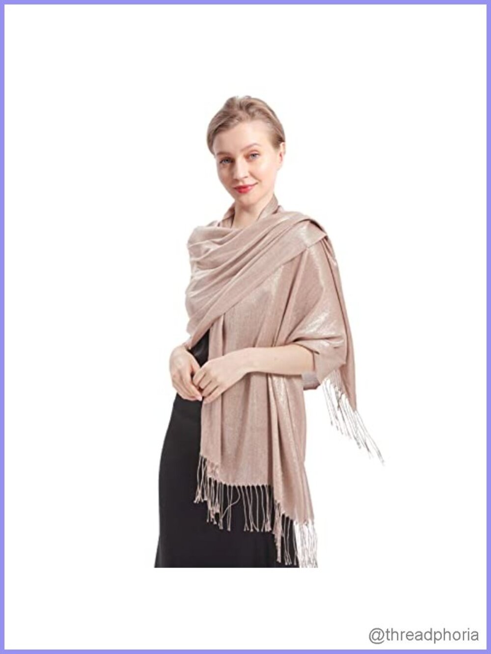 Metallic Glitter Pashmina Shawl Wrap with Fringe for Evening Party